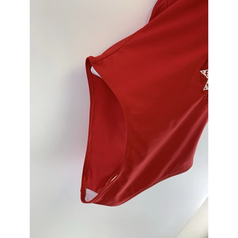 BOGO Cupshe One Piece Swimsuit Red Embroidered Deep V Neck Halter‎ Tie Womens S